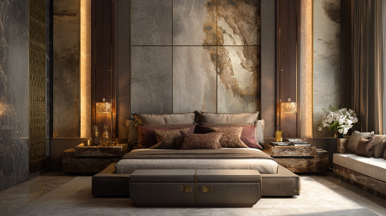 Luxury bedroom with premium material accents