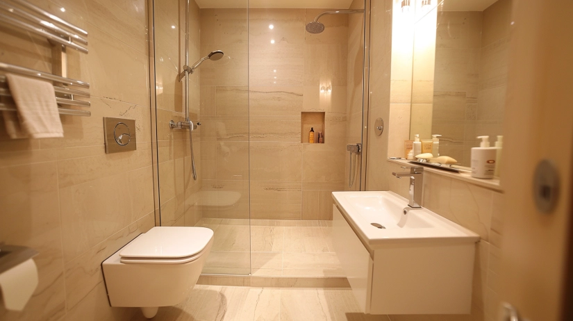 Space-saving minimalist small bathroom design for flats