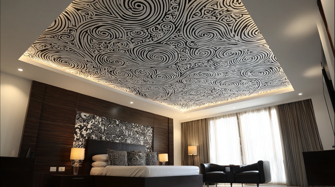Unique spiral-shaped PVC false ceiling with integrated LED lights