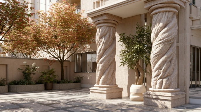 Twisted spiral granite pillar in luxury home