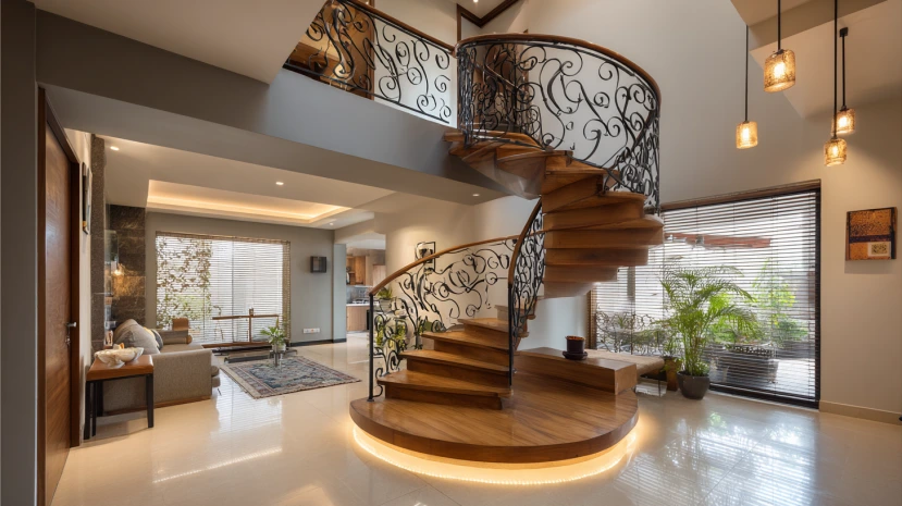 spiral form featured in striking stair railing design