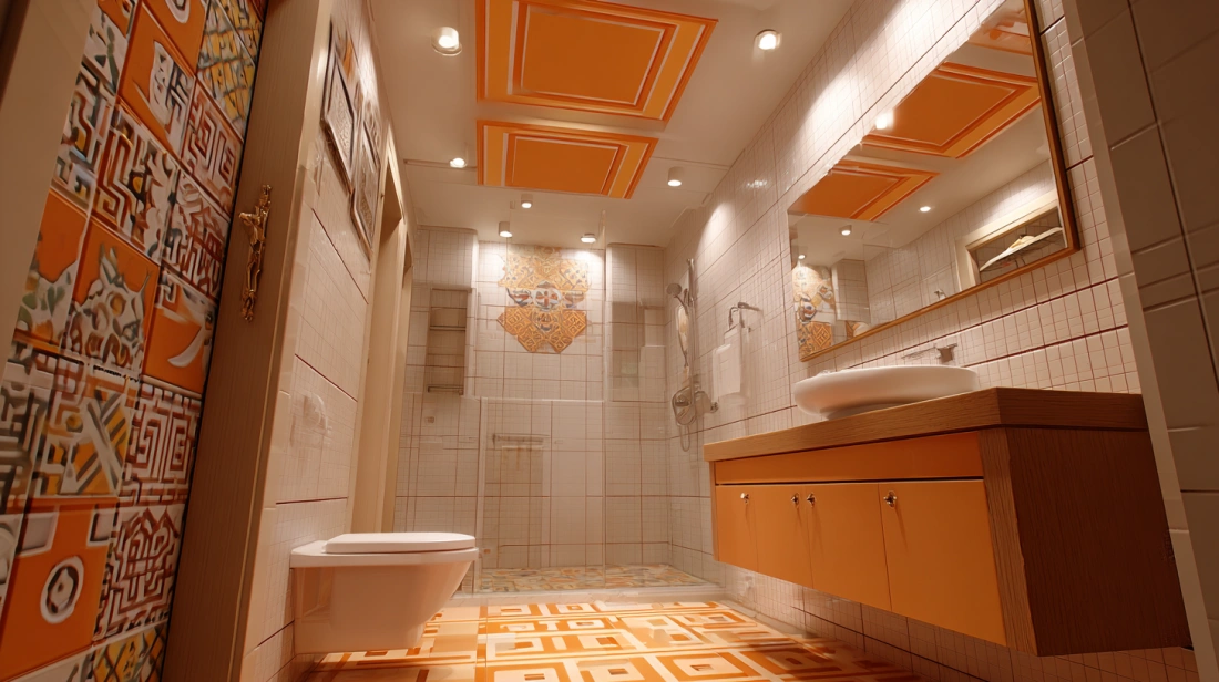 Intricate geometric square pattern molded on POP ceiling