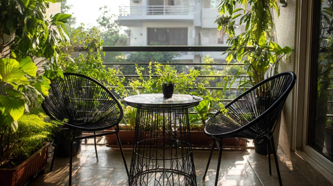 Wire steel tea table for balcony seating