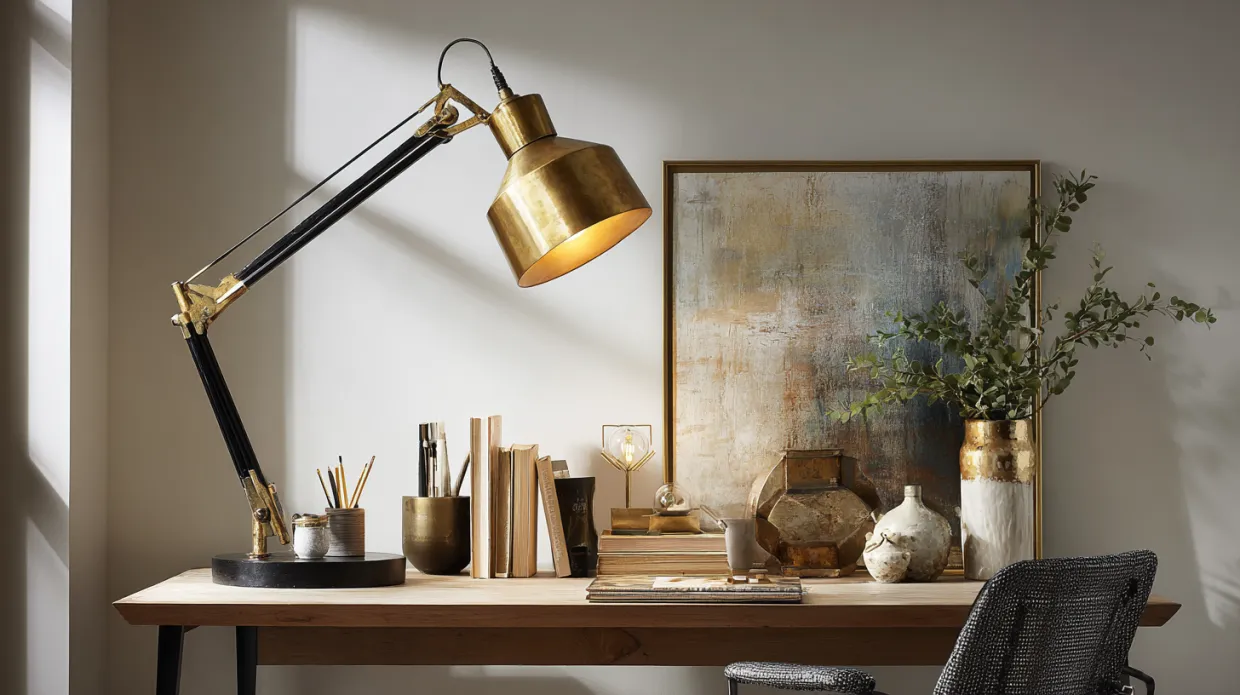 stylish desk with bold statement lamp for home office
