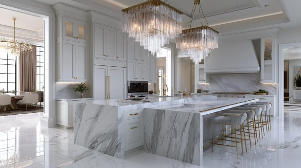 Luxury Statuario marble kitchen island