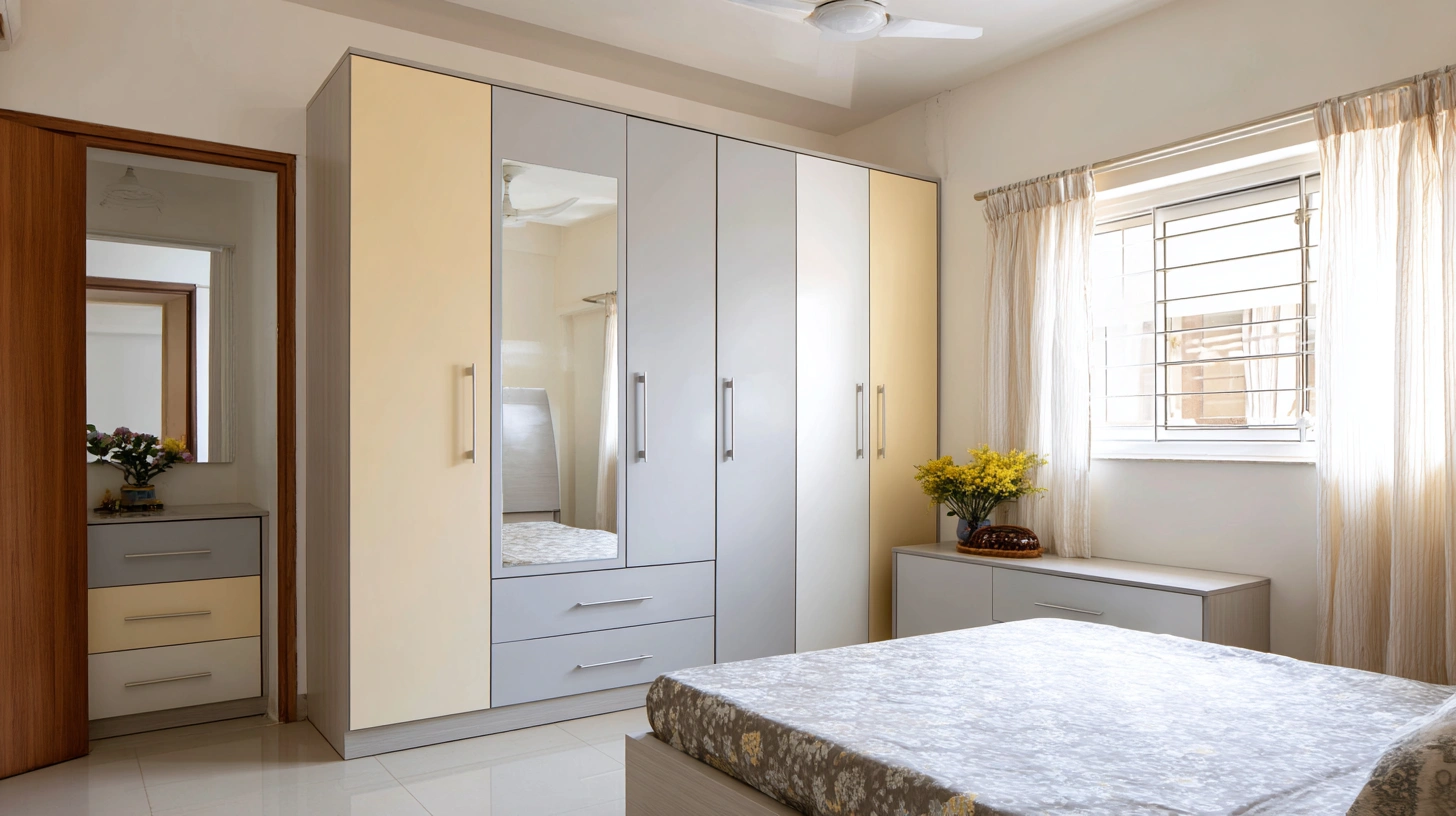 Durable modern steel almirah featuring integrated dresser glass