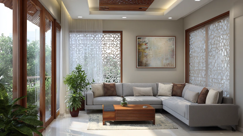 steel carved window grill design for an elegant living room