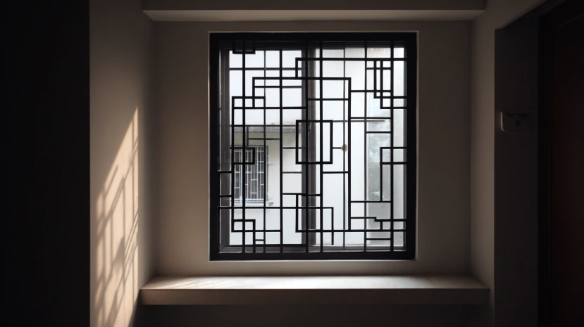 steel finish featured in a simple modern window grill design
