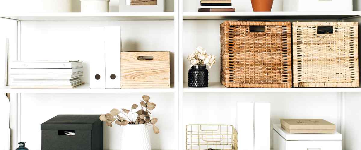 storage boxes on shelves bathroom shelf design