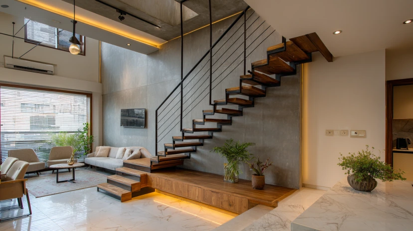 slim rail pattern featured in straight iron stair railing design