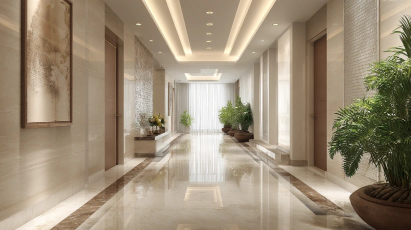 strip light pop layout in a simple main hall fall ceiling design