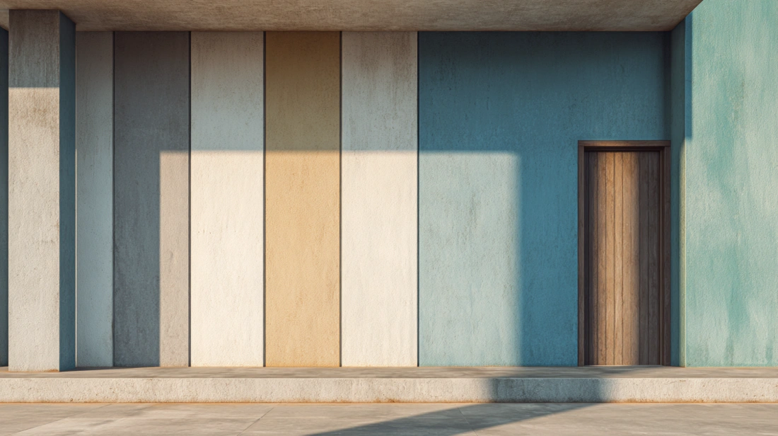 Bold horizontal stripes on a textured exterior wall