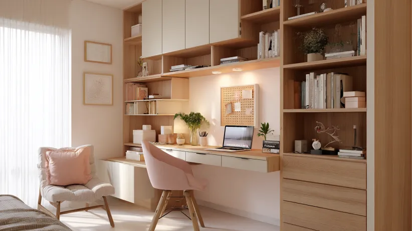 modern study table with storage design featuring drawers and shelves, ideal for students and home offices