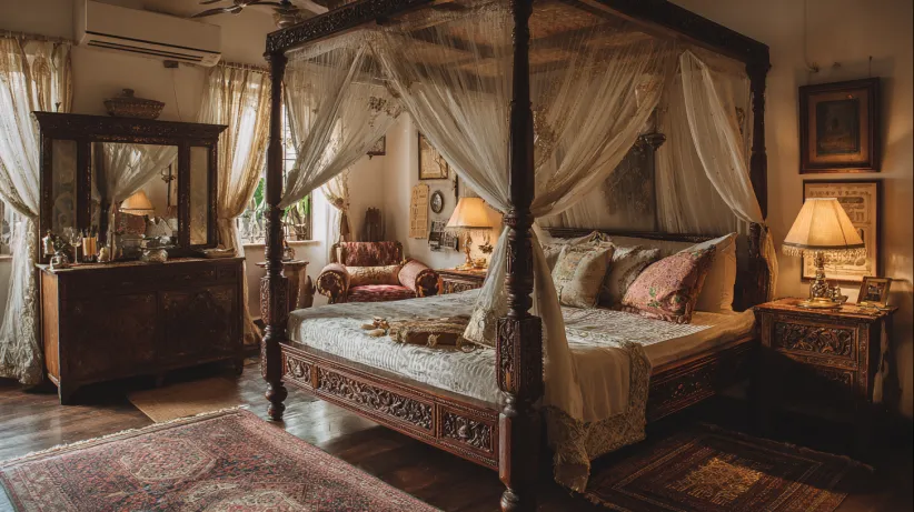 vintage bedroom ideas with elegant four-poster bed