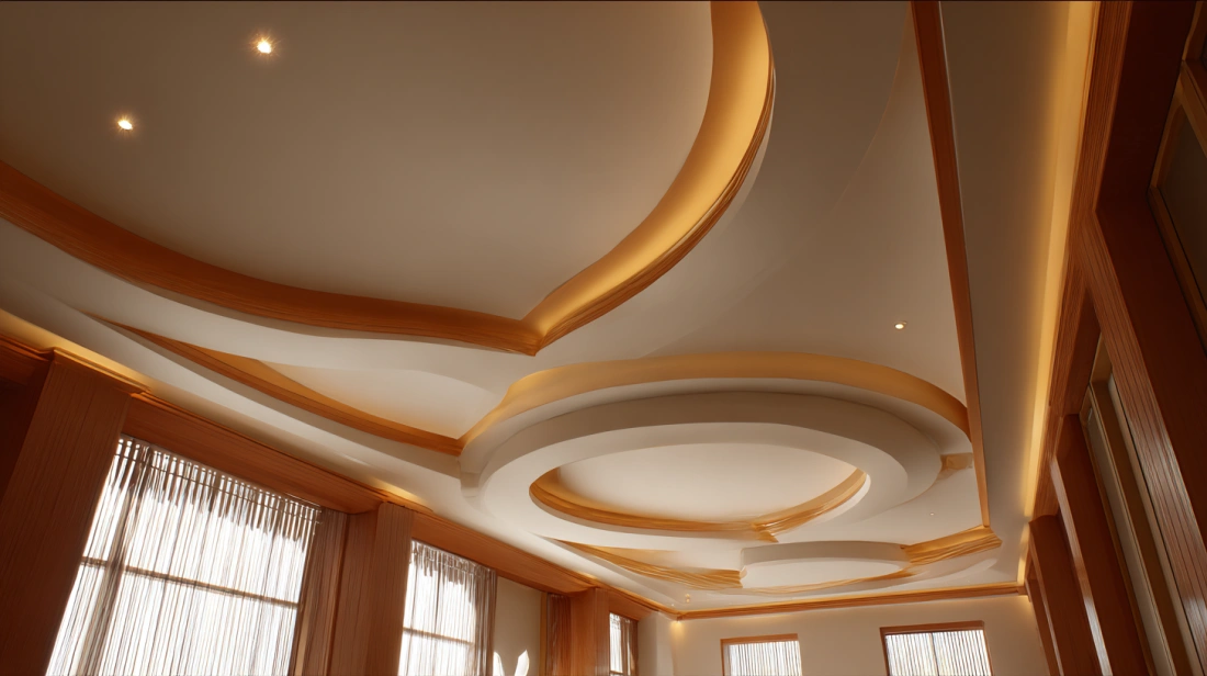 Central gypsum island panel suspended from the main ceiling