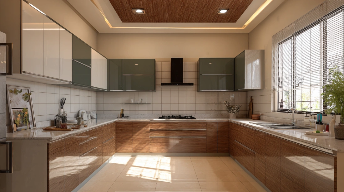 Central gypsum island panel suspended from the main ceiling