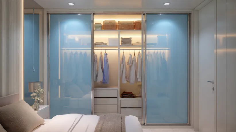 Sliding wardrobe design with symmetrical panel system