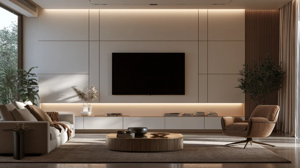 Modern plaster TV feature wall