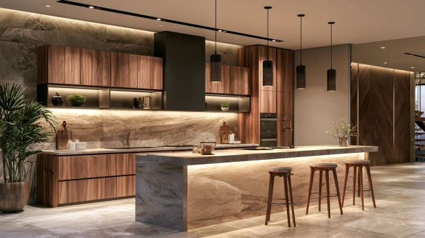 Textured stone kitchen countertop