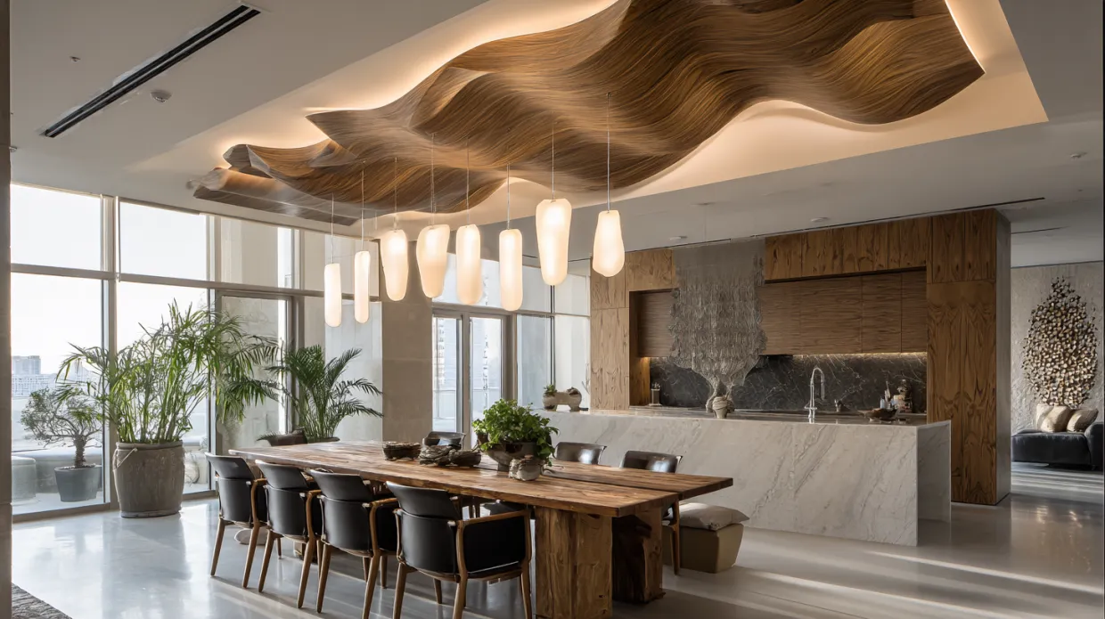 kitchen ceiling LED lights arranged to provide focused illumination on cooking areas