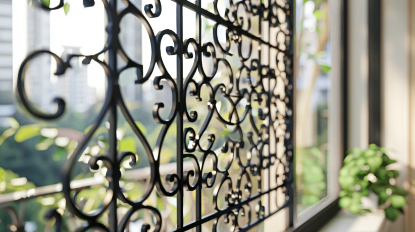 signature iron frame featured in a bold window grill design