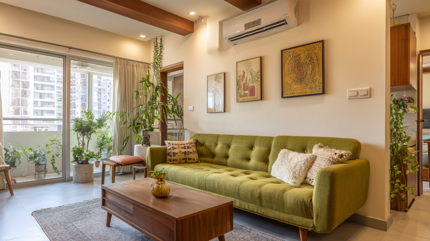 Mid-century living room with bold statement sofa