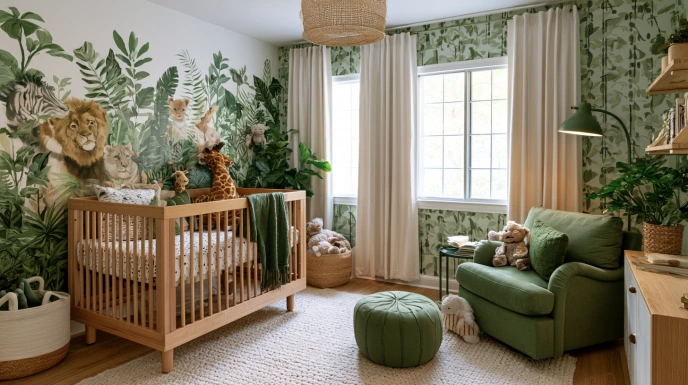Jungle-themed nursery room design