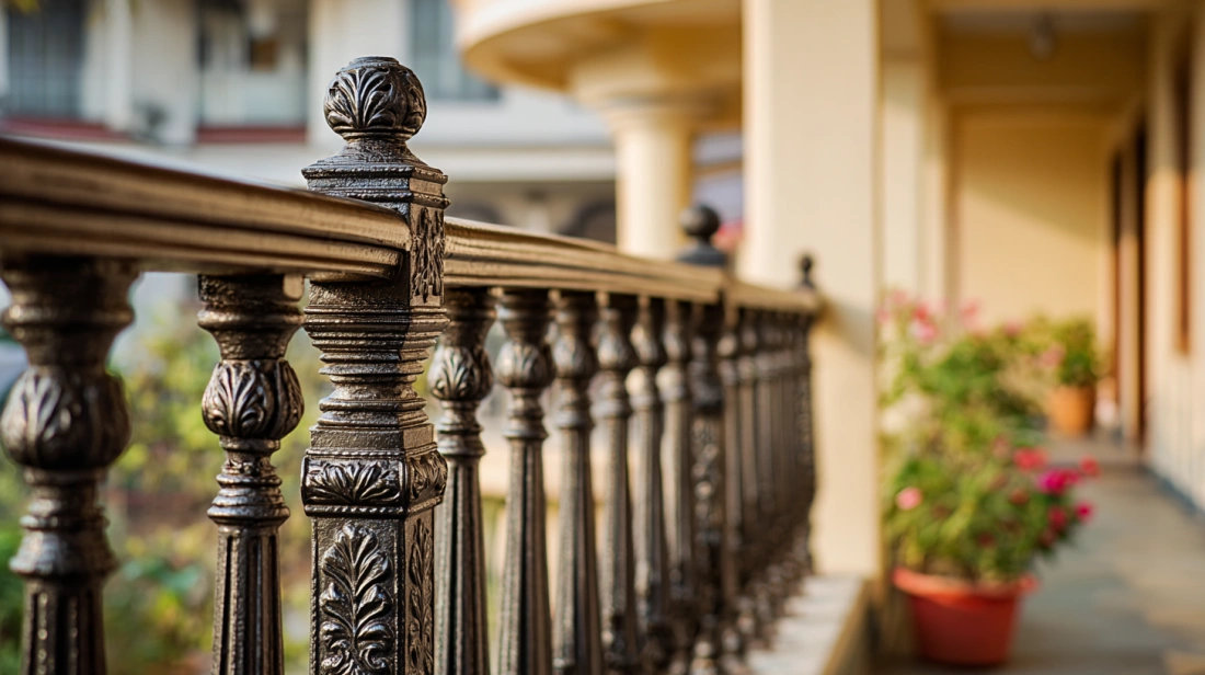 Classic stone-style balustrade with rounded pillars on a spacious verandah