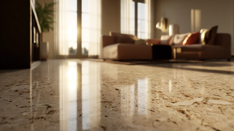 traditional honed finish used in elegant living room granite flooring