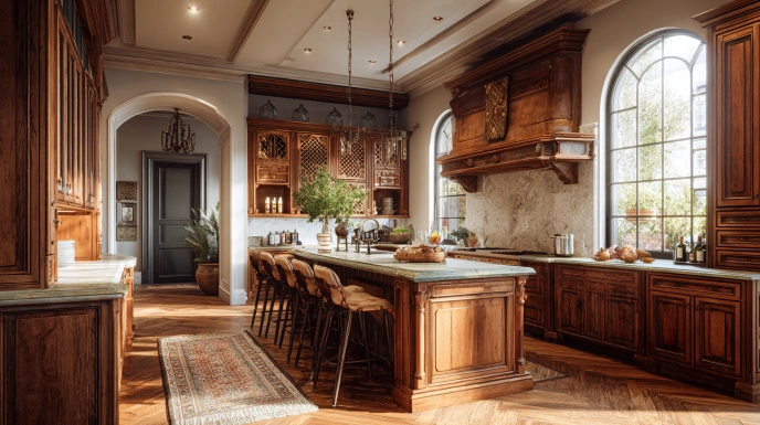 Traditional kitchen with warm wooden cabinets