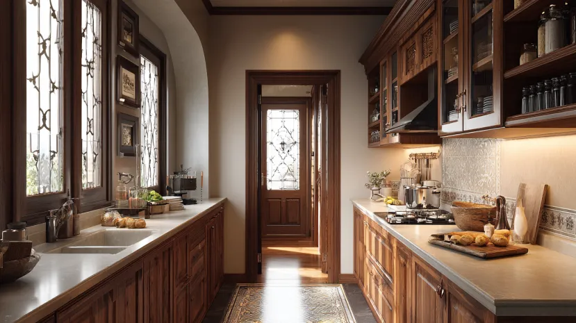 traditional kitchen entrance design with classic decor elements