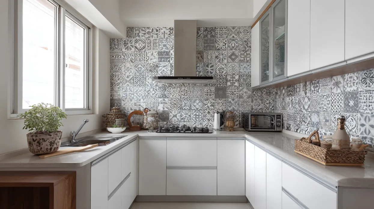 traditional indian kitchen design with mughal minaret backsplash