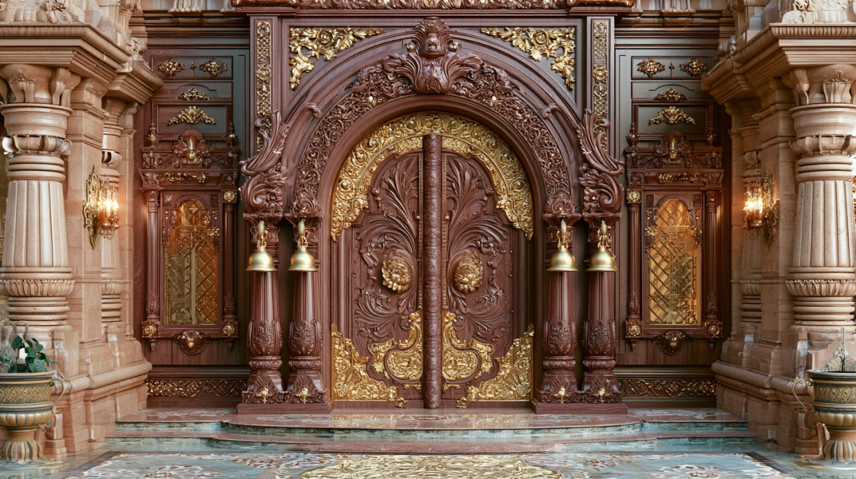 Traditional Main Door Design with Gold Leaf Work