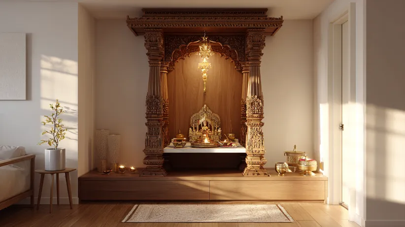 Traditional Indian mandir design inspired by temple architecture