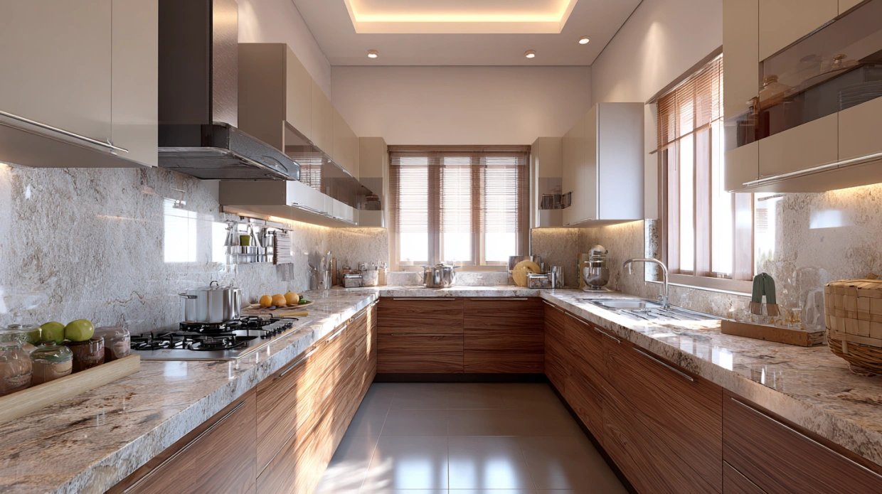 Functional Indian kitchen with granite counters