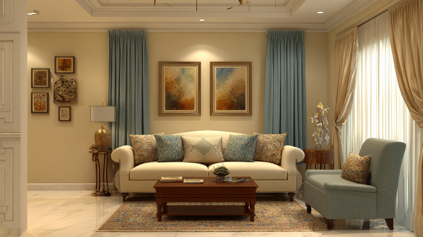 Transitional style 1 BHK living room