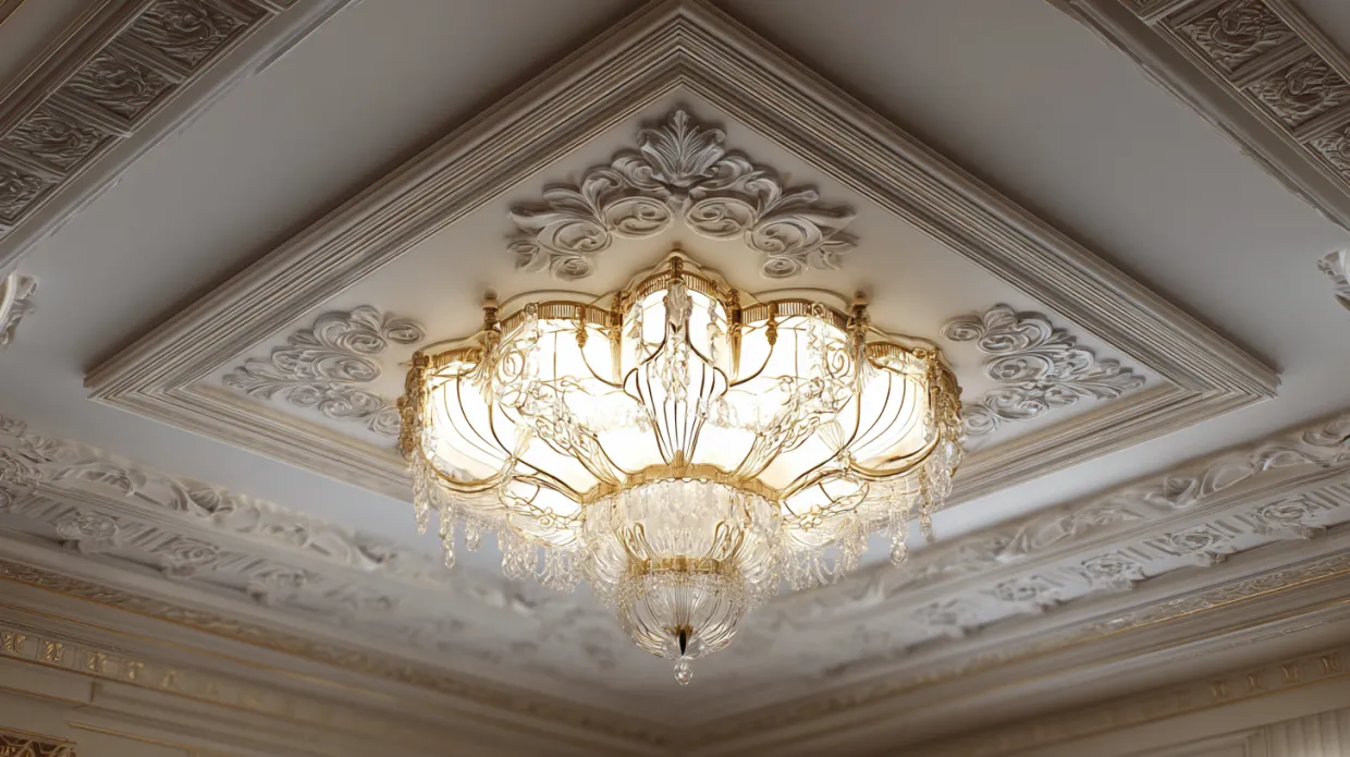 LED ceiling light with vintage-inspired design casting intricate shadows