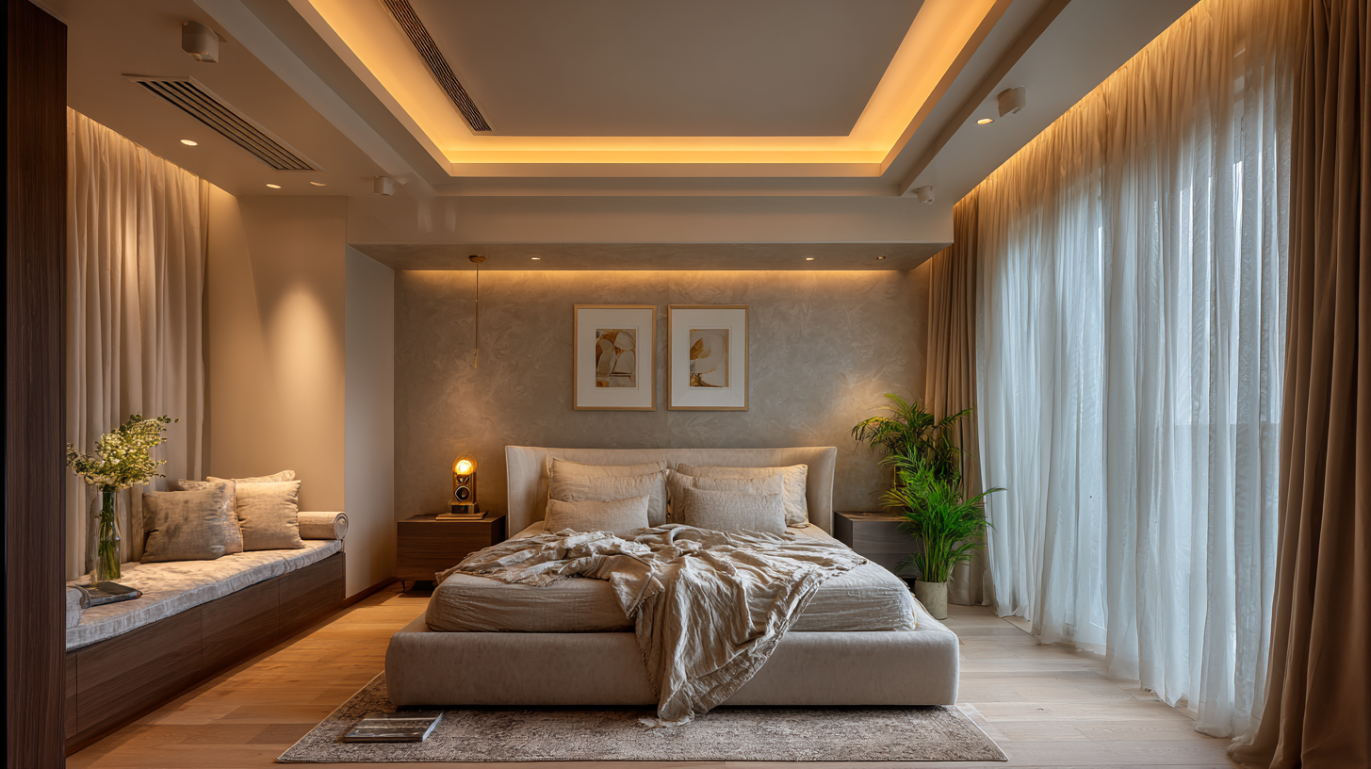Modern tray ceiling bedroom design