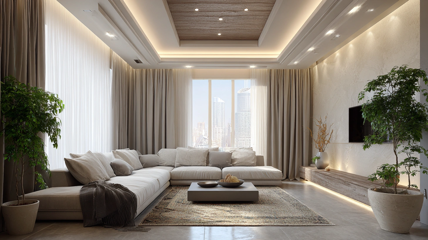 Tray PVC ceiling with cove lighting in living room