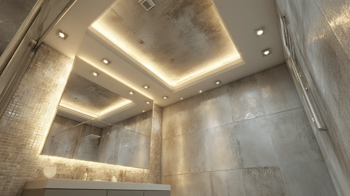 Bathroom cove ceiling with LED strip lighting