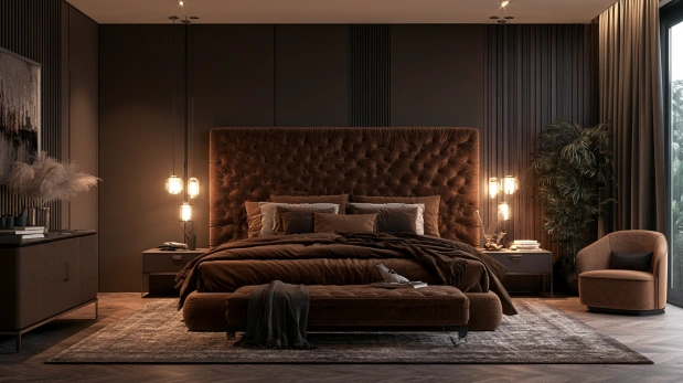 Tufted fabric bed headboard