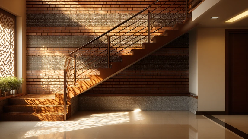 two-tone finish featured in a modern brick wall design for staircases