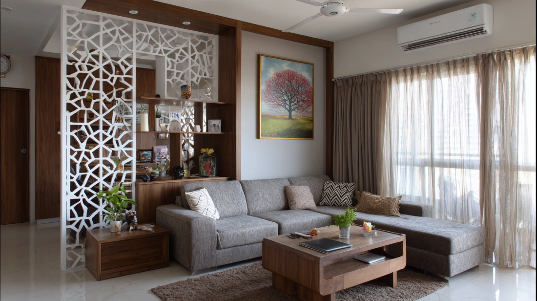 White abstract screen connects with storage unit