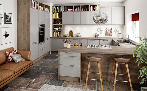Having multiple options of storage is the primary concern that is solved by this u-shaped kitchen design.