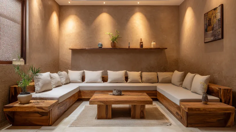 U-Shaped Wooden Sofa