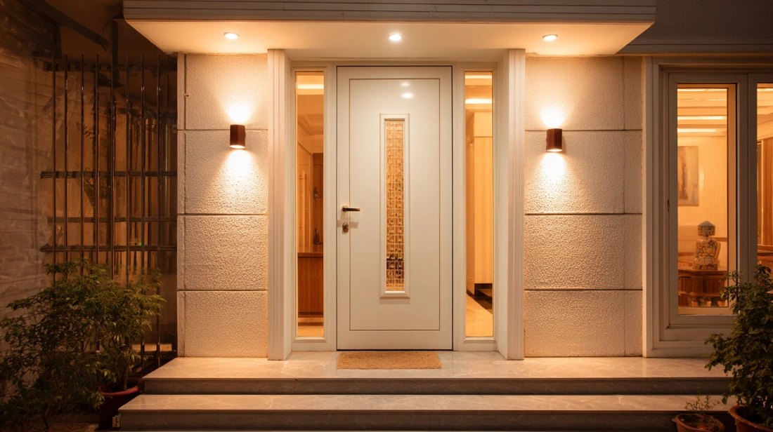 White UPVC hinged door with glass insert clean look
