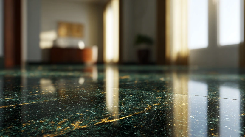 ubatuba green finish used in elegant living room granite flooring