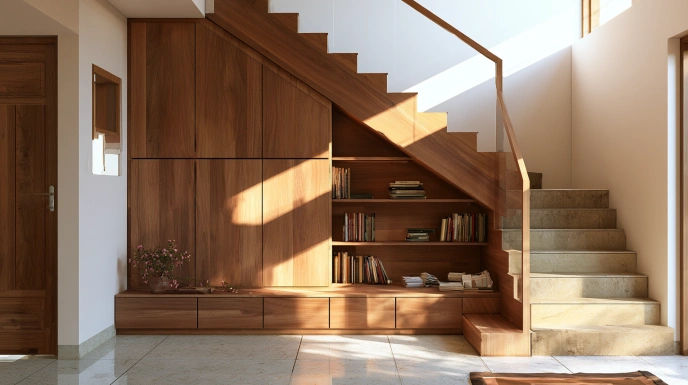 Under-stair storage with built-in cabinets