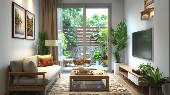 Small Indian living room with budget-friendly design