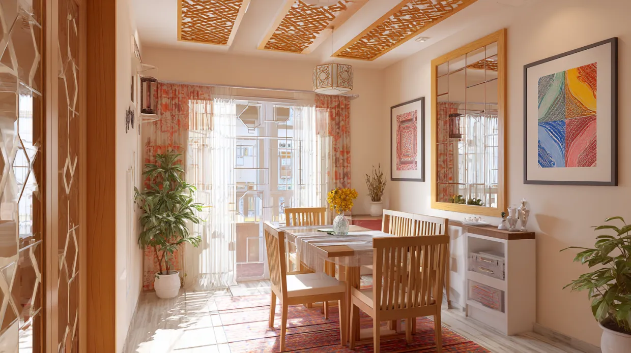 dining room design with mirrors to create brightness and space